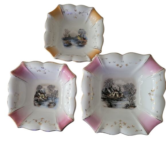 Rare Three Piece Antique Bowls Decorative Different Sizes & Scenes French German - Picture 1 of 10
